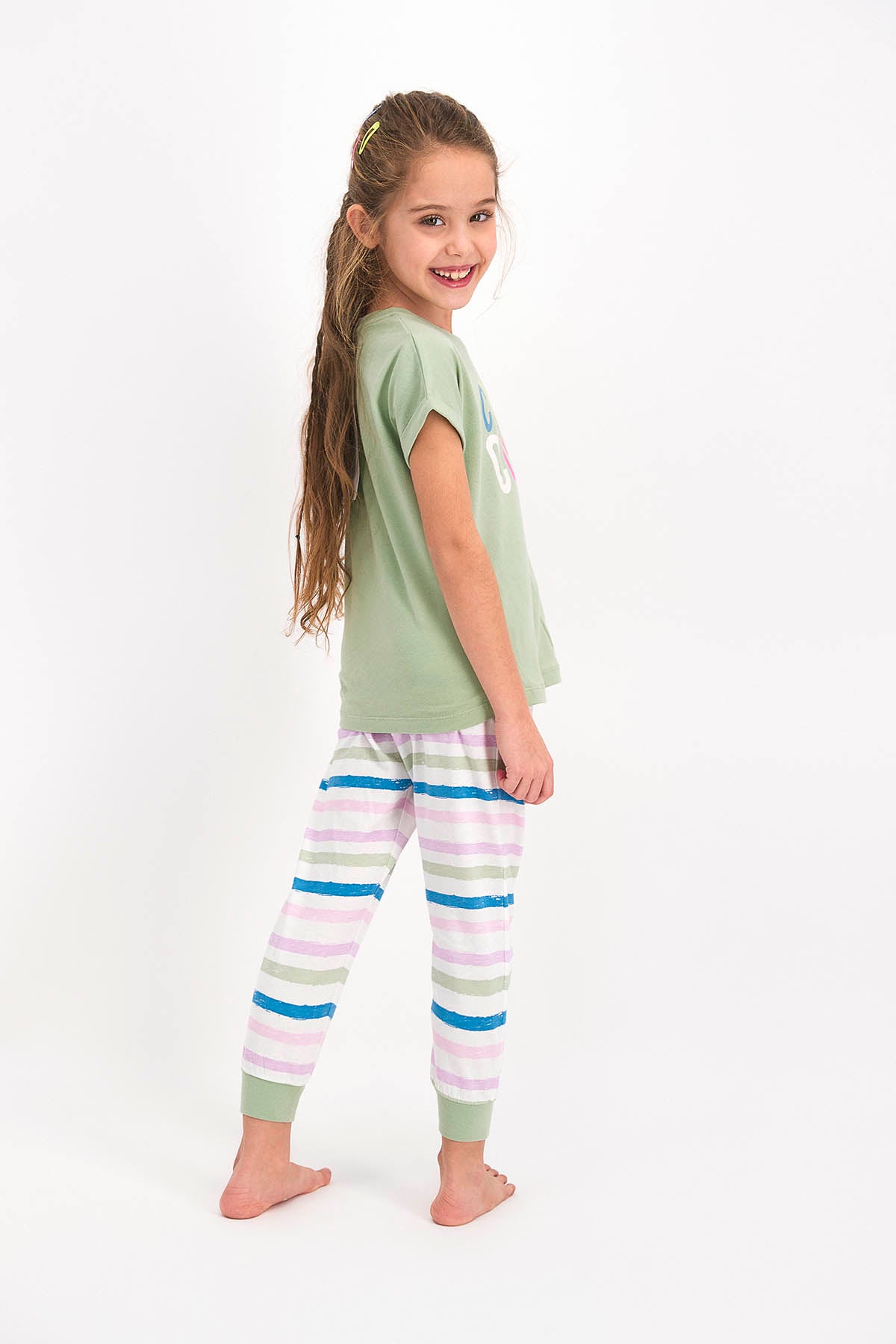 Roly Poly Kız Çocuk Pijama Takımı Kısa Kol Choose Clour Desenli - V1 Süprem Kumaş