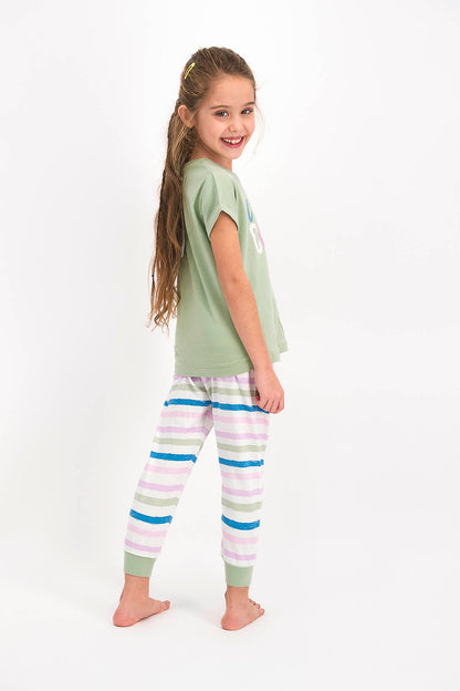 Roly Poly Kız Çocuk Pijama Takımı Kısa Kol Choose Clour Desenli - V1 Süprem Kumaş
