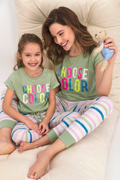 Roly Poly Kız Çocuk Pijama Takımı Kısa Kol Choose Clour Desenli - V1 Süprem Kumaş