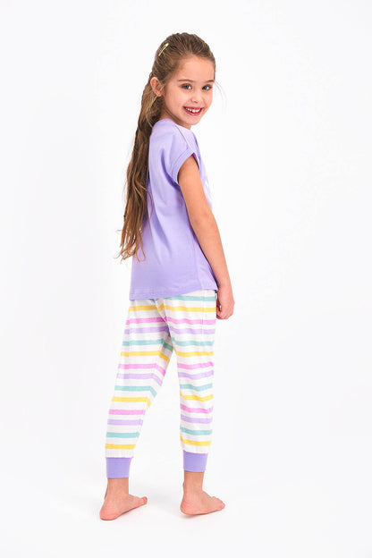 Roly Poly Kız Çocuk Pijama Takımı Kısa Kol Choose Clour Desenli - V1 Süprem Kumaş