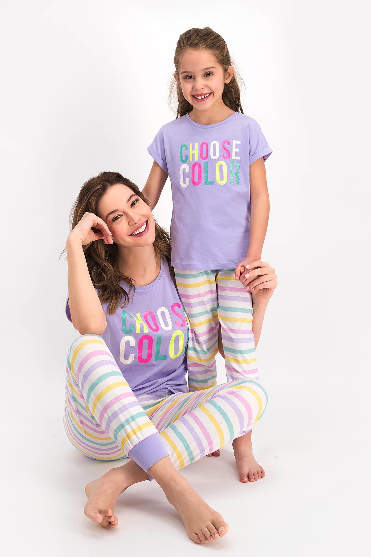 Roly Poly Kız Çocuk Pijama Takımı Kısa Kol Choose Clour Desenli - V1 Süprem Kumaş
