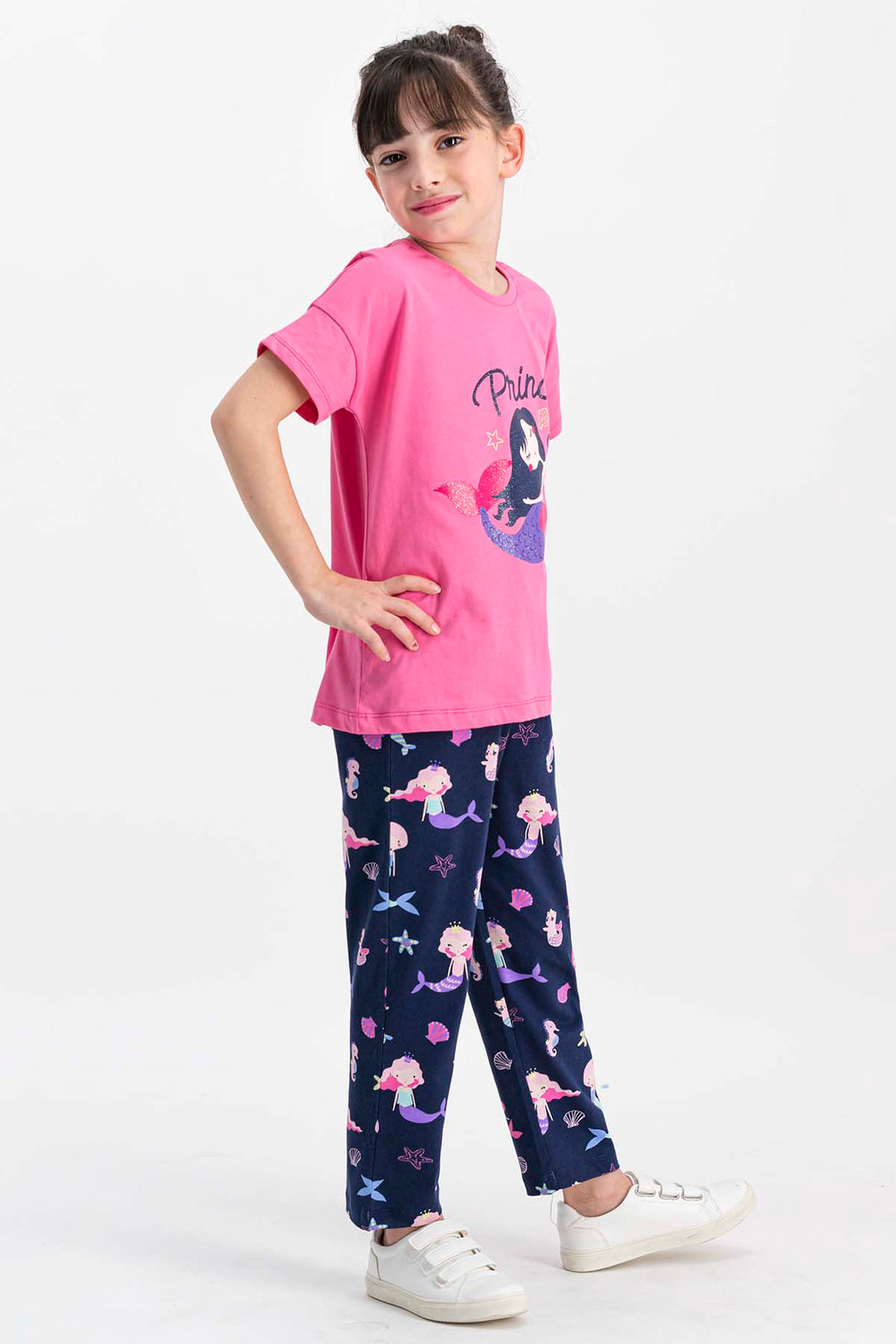 Roly Poly Kız Çocuk Pijama Takımı Kısa Kol Denizkızı Desen