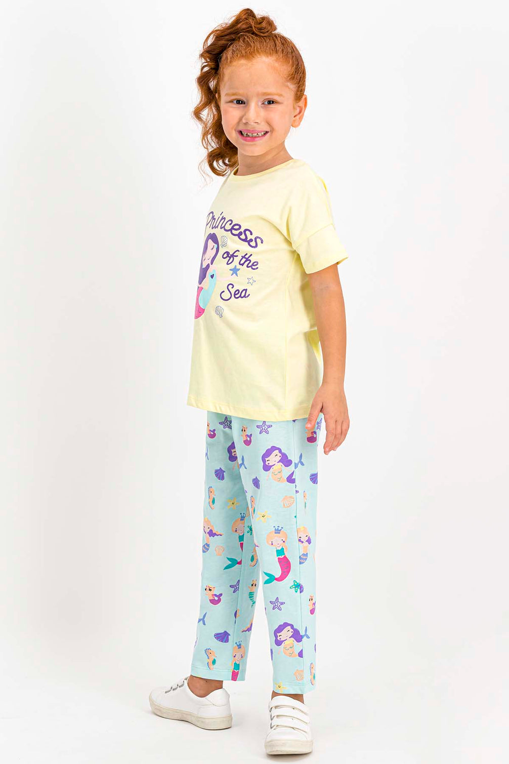 Roly Poly Kız Çocuk Pijama Takımı Kısa Kol Denizkızı Desen