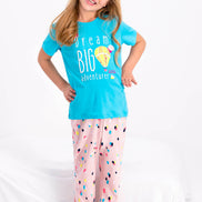 Roly Poly Kız Çocuk Pijama Takımı Kısa Kol Dream Big Desenli - V1 Süprem Kumaş