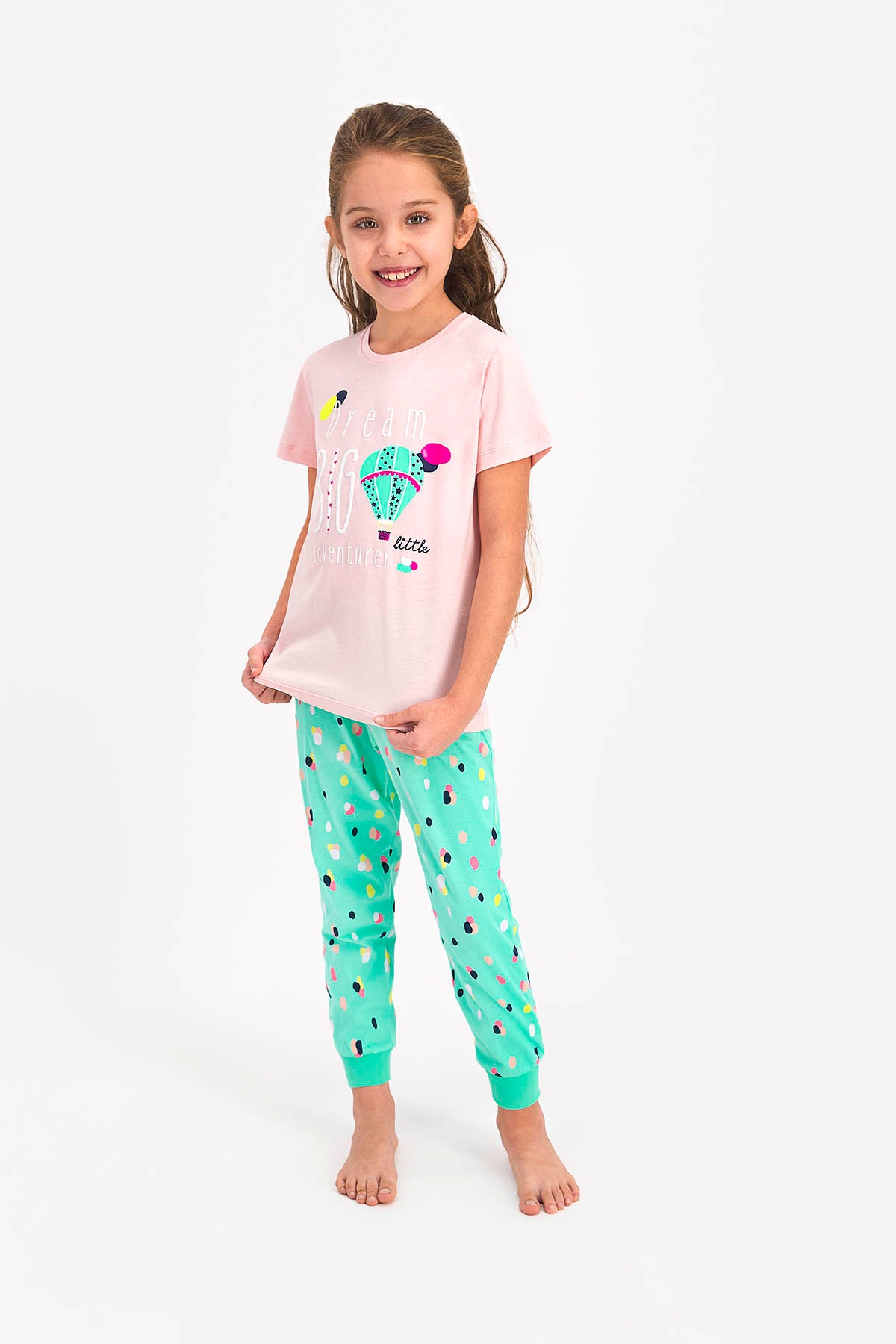 Roly Poly Kız Çocuk Pijama Takımı Kısa Kol Dream Big Desenli - V1 Süprem Kumaş