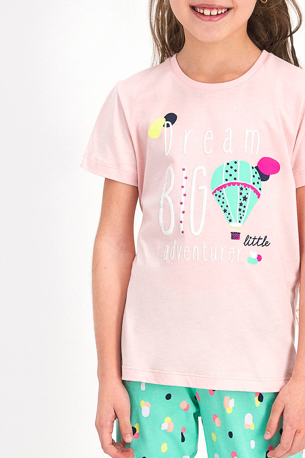 Roly Poly Kız Çocuk Pijama Takımı Kısa Kol Dream Big Desenli - V1 Süprem Kumaş