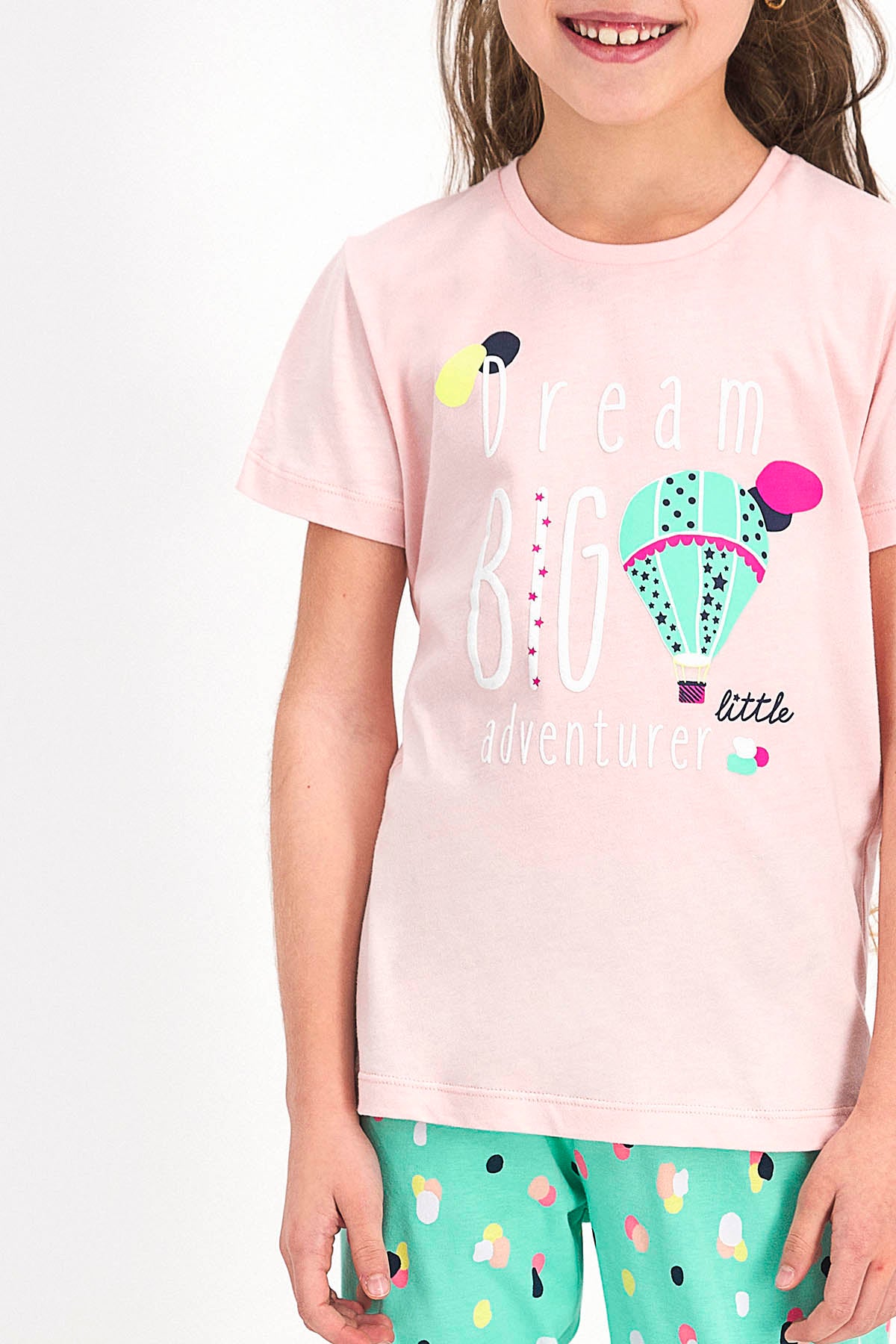 Roly Poly Kız Çocuk Pijama Takımı Kısa Kol Dream Big Desenli - V1 Süprem Kumaş