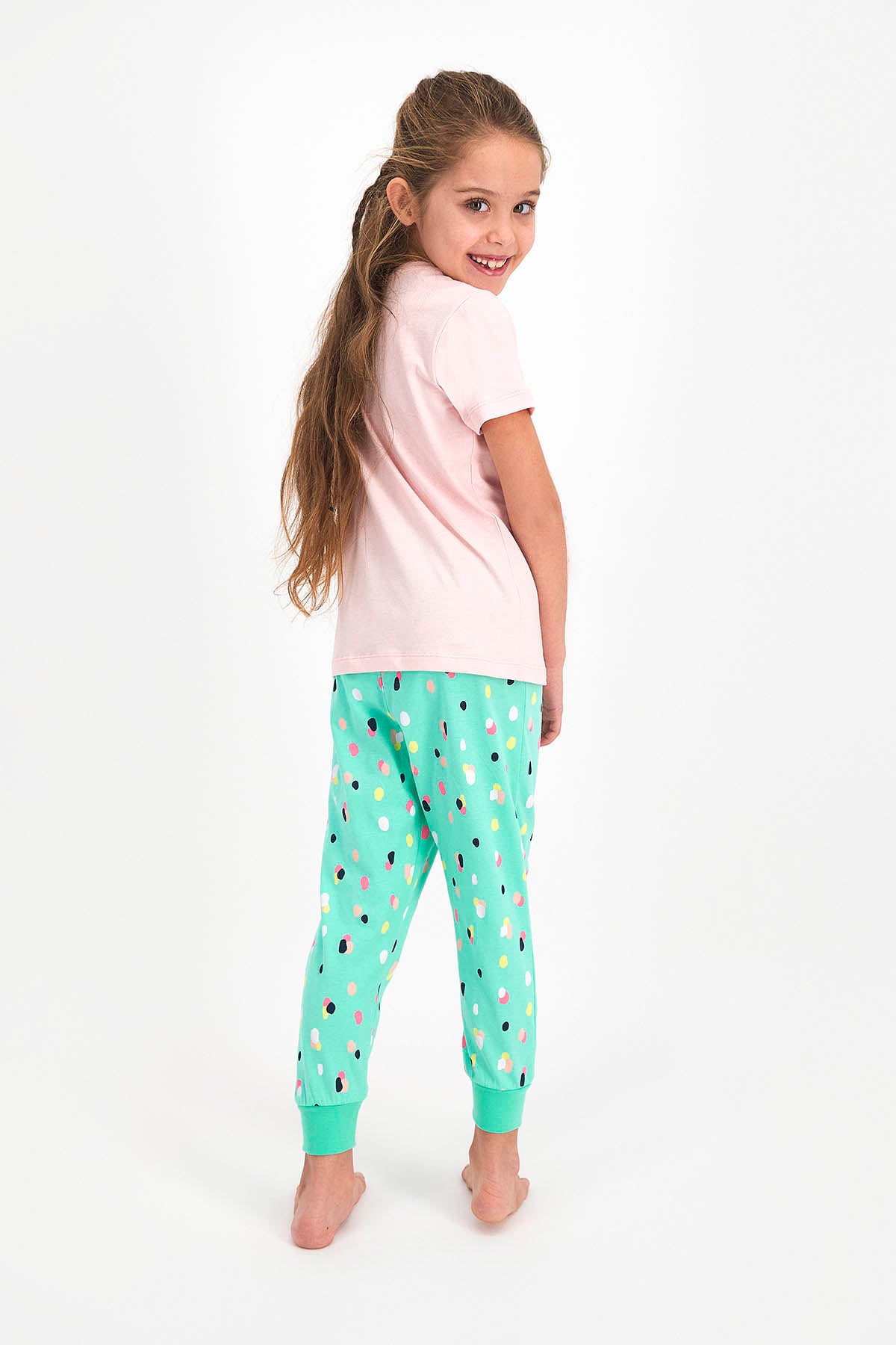 Roly Poly Kız Çocuk Pijama Takımı Kısa Kol Dream Big Desenli - V1 Süprem Kumaş