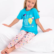 Roly Poly Kız Çocuk Pijama Takımı Kısa Kol Dream Big Desenli - V1 Süprem Kumaş