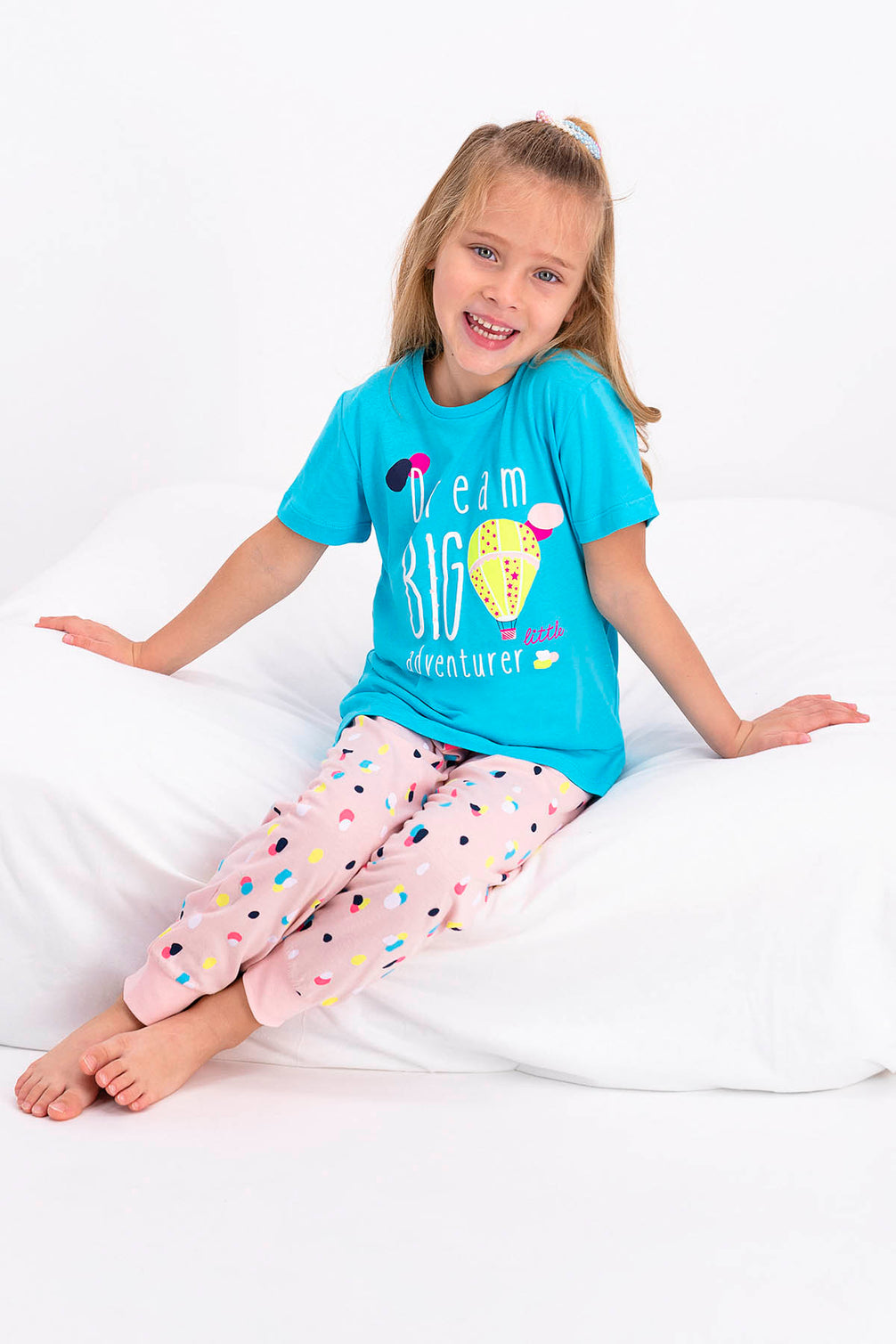 Roly Poly Kız Çocuk Pijama Takımı Kısa Kol Dream Big Desenli - V1 Süprem Kumaş