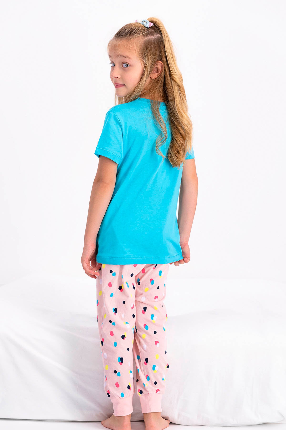 Roly Poly Kız Çocuk Pijama Takımı Kısa Kol Dream Big Desenli - V1 Süprem Kumaş