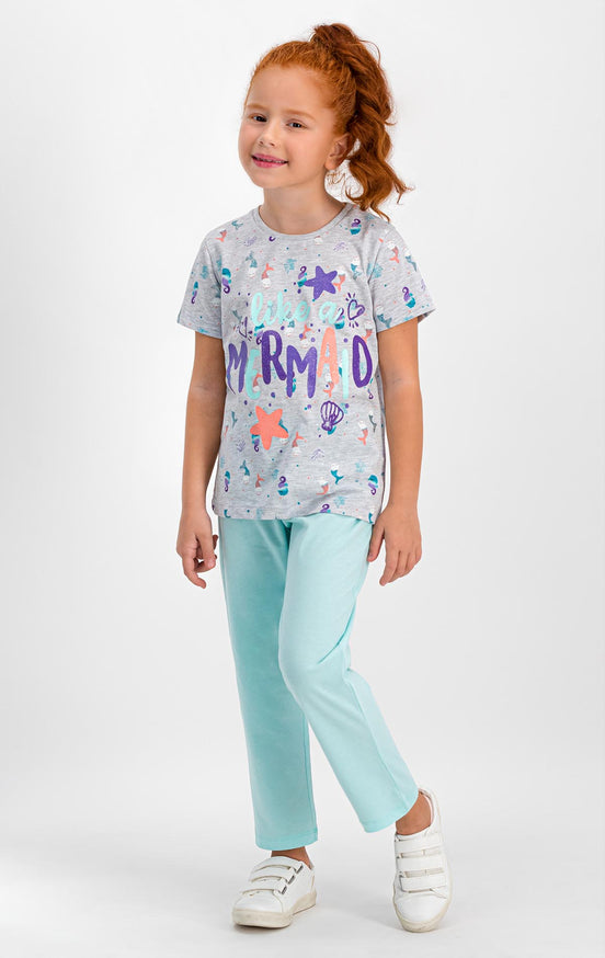 Roly Poly Kız Çocuk Pijama Takımı Kısa Kol Mermaid Desen