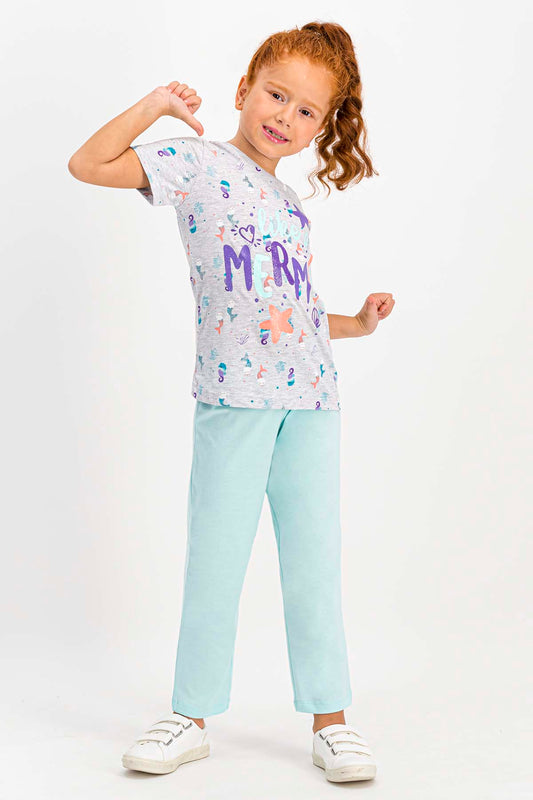 Roly Poly Kız Çocuk Pijama Takımı Kısa Kol Mermaid Desen