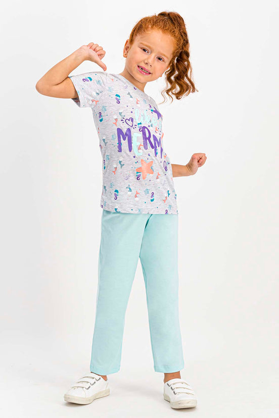 Roly Poly Kız Çocuk Pijama Takımı Kısa Kol Mermaid Desen