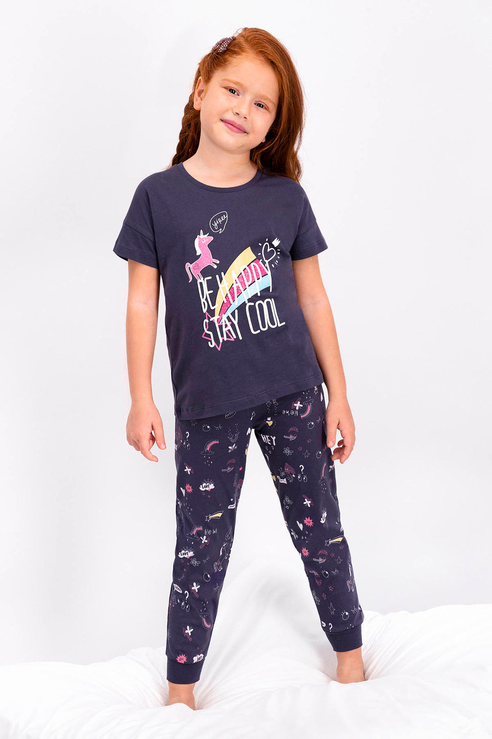 Roly Poly Kız Çocuk Pijama Takımı Kısa Kol Stay Cool Desenli - V1 Süprem Kumaş