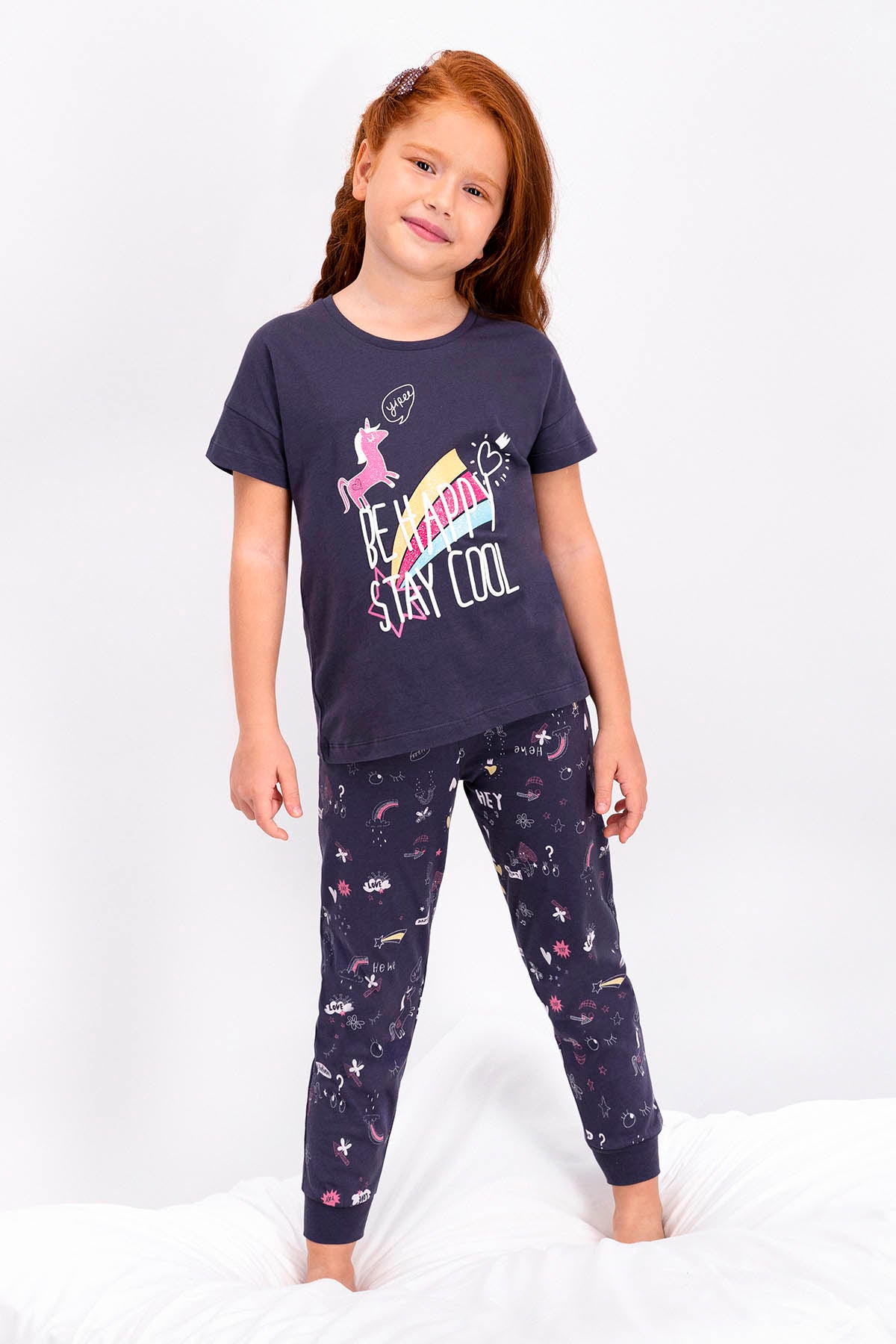 Roly Poly Kız Çocuk Pijama Takımı Kısa Kol Stay Cool Desenli - V1 Süprem Kumaş