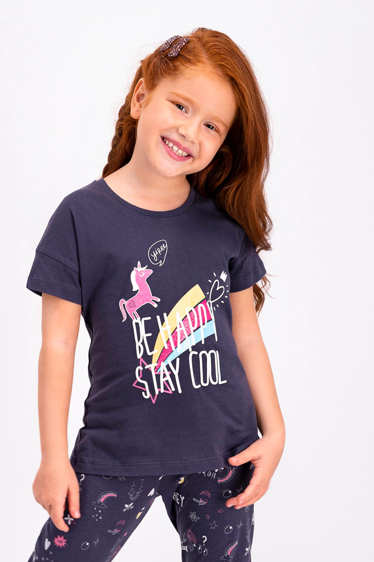 Roly Poly Kız Çocuk Pijama Takımı Kısa Kol Stay Cool Desenli - V1 Süprem Kumaş