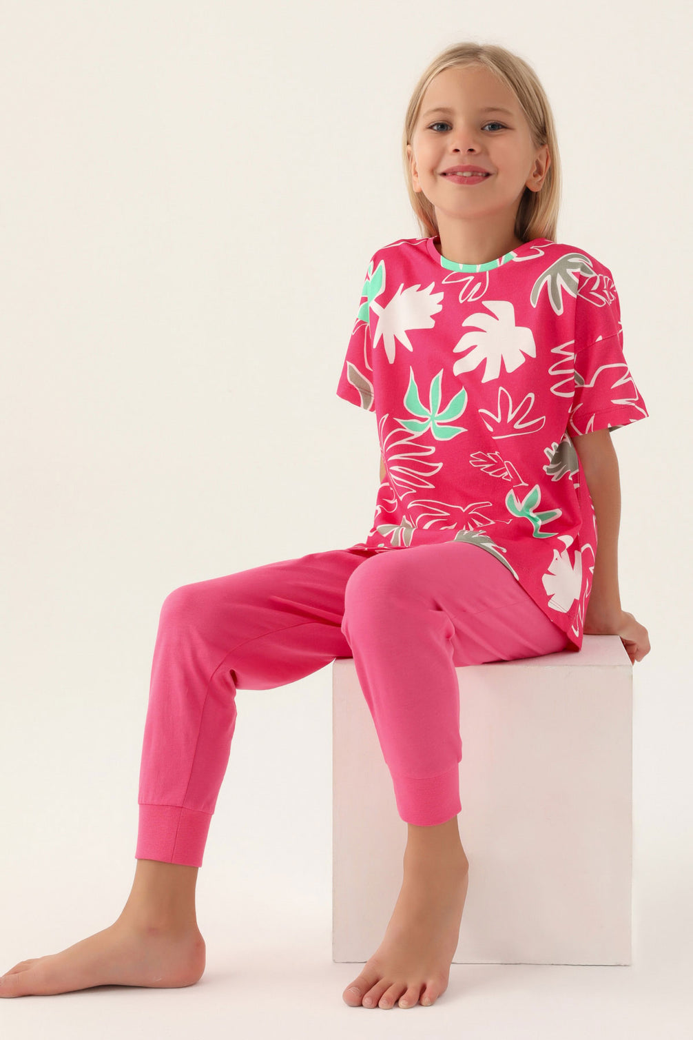 Roly Poly Kız Çocuk Pijama Takımı Kısa Kollu Bisiklet Yaka Süprem
