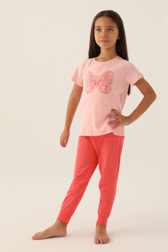Roly Poly Kız Çocuk Pijama Takımı Kısa Kollu Bisiklet Yaka Süprem