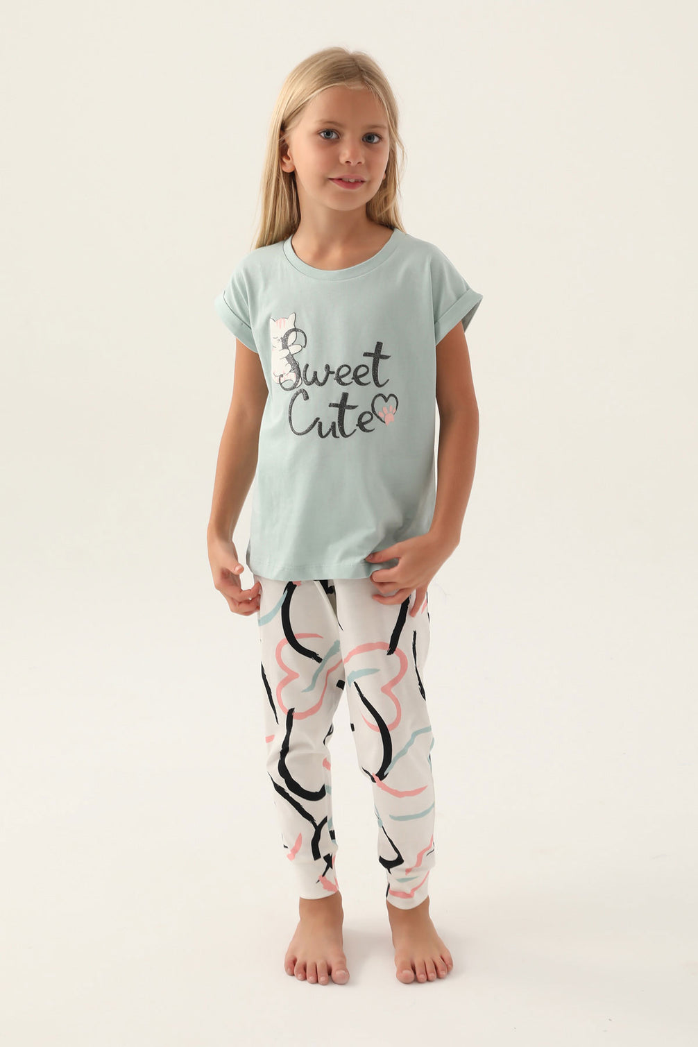Roly Poly Kız Çocuk Pijama Takımı Kısa Kollu Bisiklet Yaka Süprem