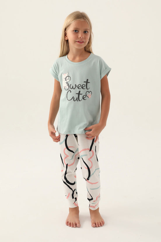 Roly Poly Kız Çocuk Pijama Takımı Kısa Kollu Bisiklet Yaka Süprem