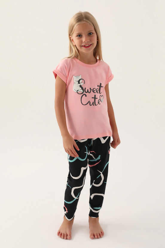 Roly Poly Kız Çocuk Pijama Takımı Kısa Kollu Bisiklet Yaka Süprem