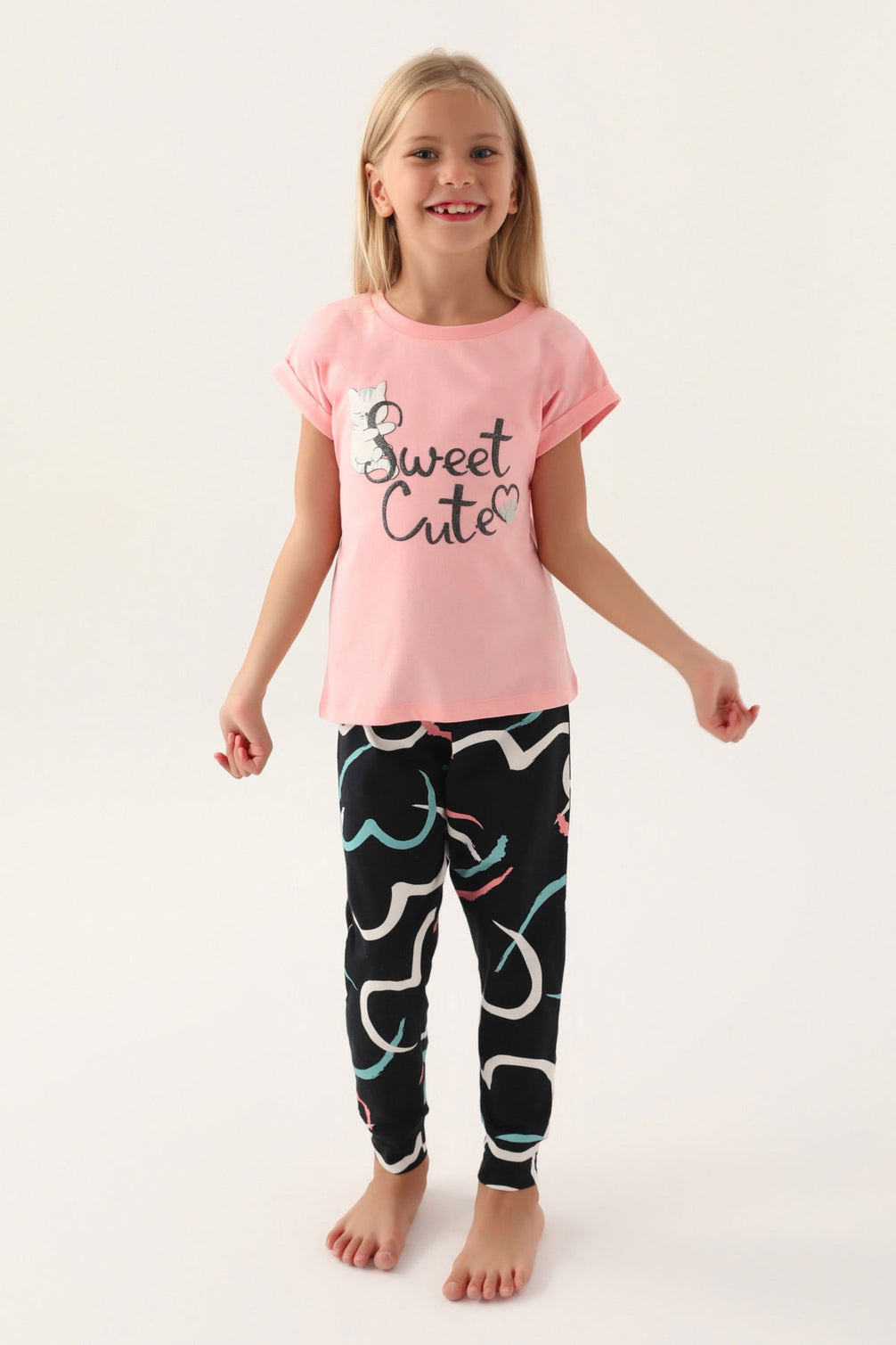 Roly Poly Kız Çocuk Pijama Takımı Kısa Kollu Bisiklet Yaka Süprem