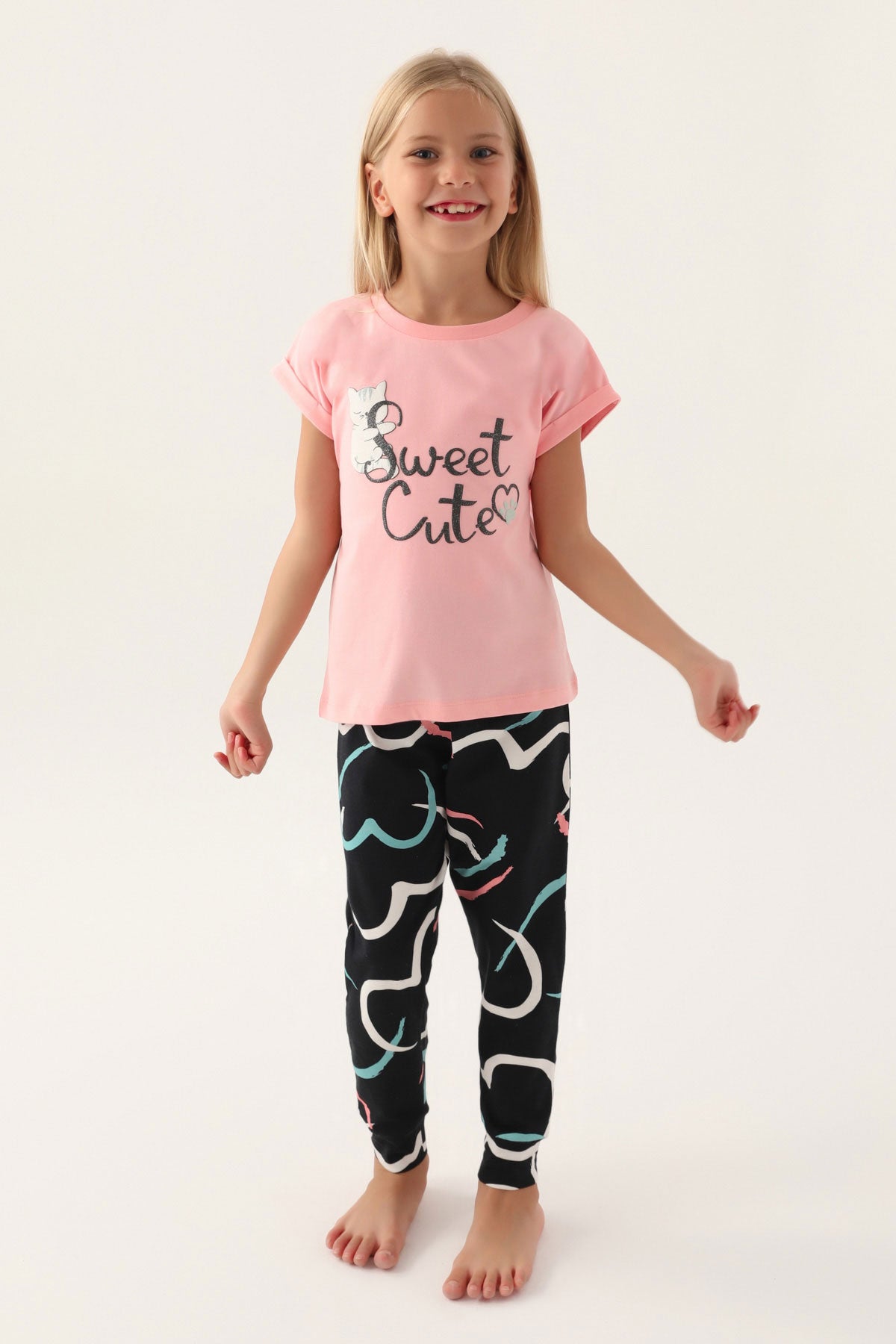 Roly Poly Kız Çocuk Pijama Takımı Kısa Kollu Bisiklet Yaka Süprem