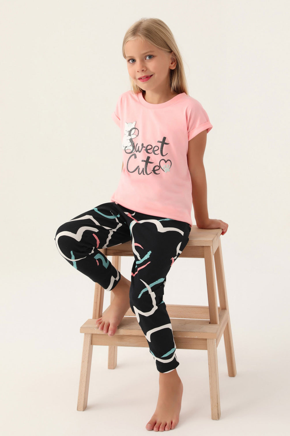 Roly Poly Kız Çocuk Pijama Takımı Kısa Kollu Bisiklet Yaka Süprem