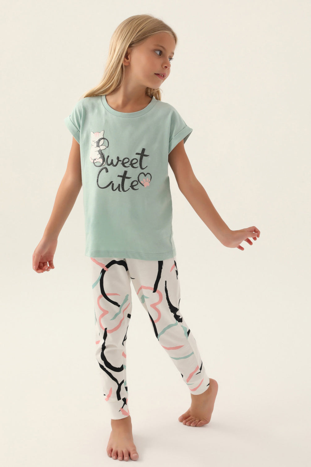 Roly Poly Kız Çocuk Pijama Takımı Kısa Kollu Bisiklet Yaka Süprem