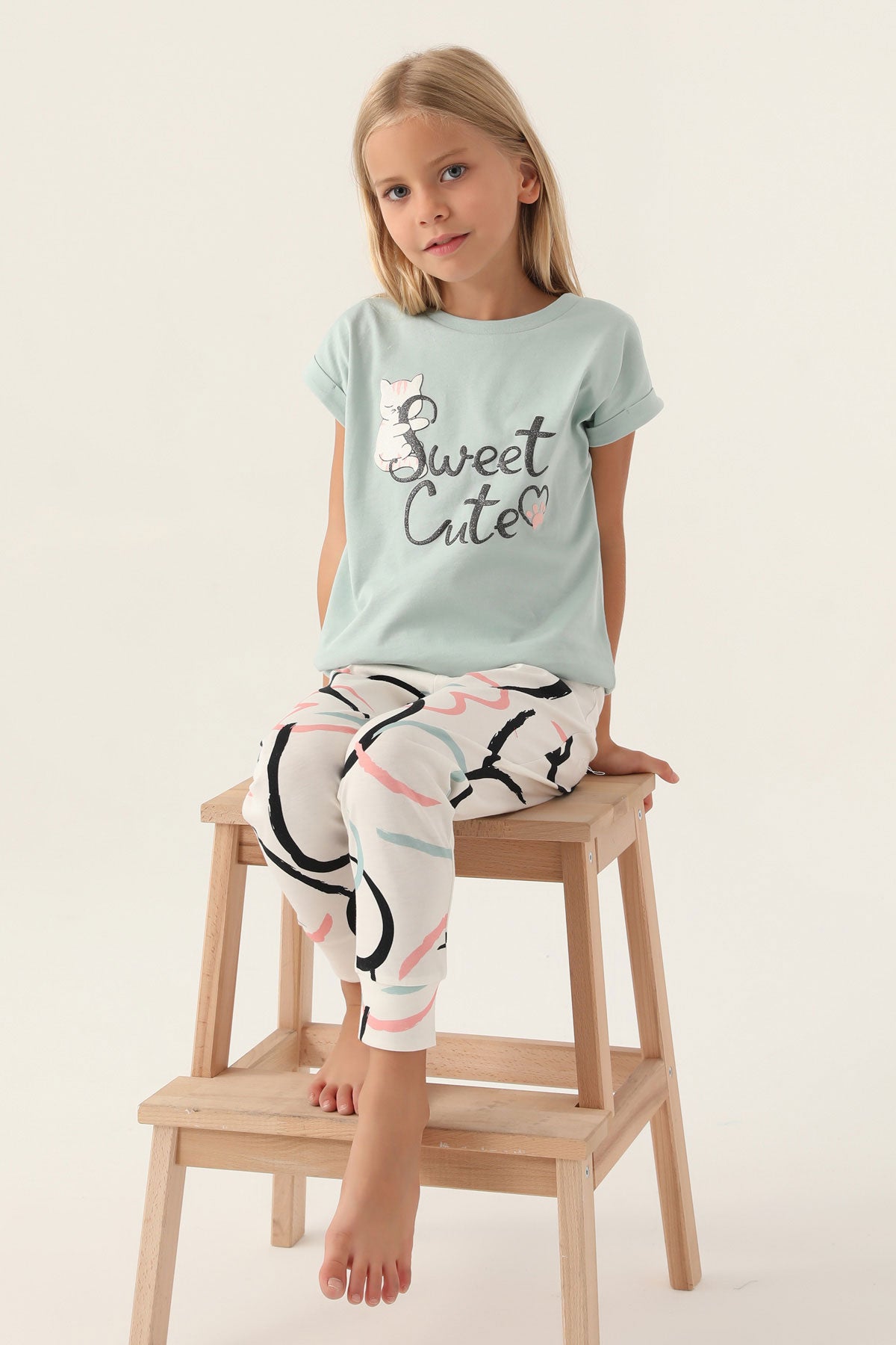 Roly Poly Kız Çocuk Pijama Takımı Kısa Kollu Bisiklet Yaka Süprem