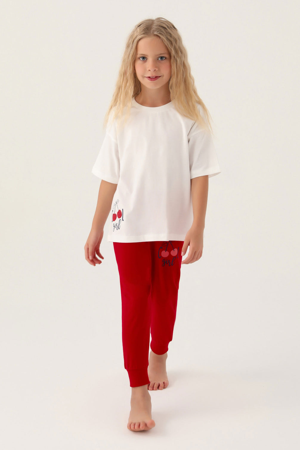 Roly Poly Kız Çocuk Pijama Takımı Kısa Kollu Bisiklet Yaka Süprem