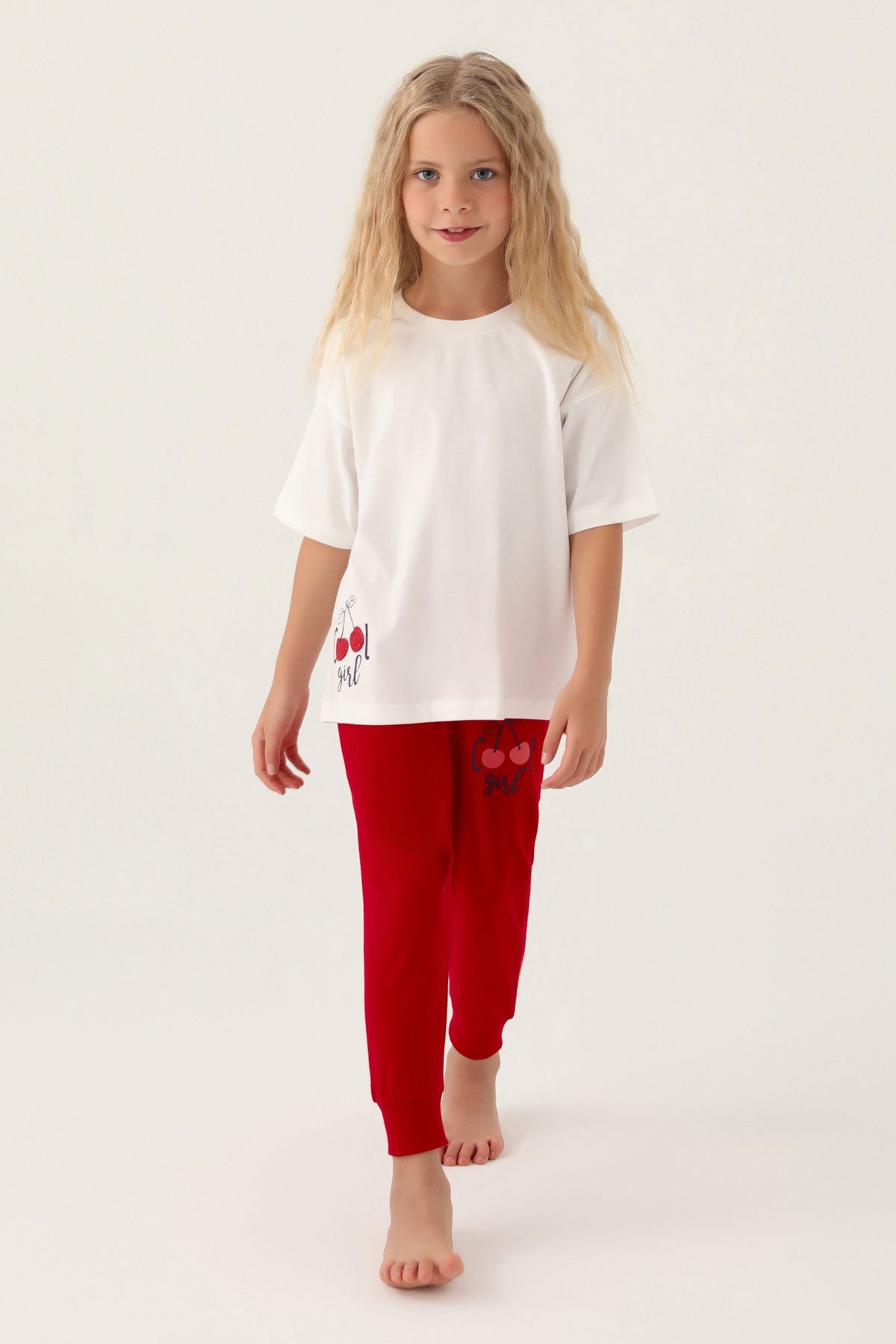 Roly Poly Kız Çocuk Pijama Takımı Kısa Kollu Bisiklet Yaka Süprem