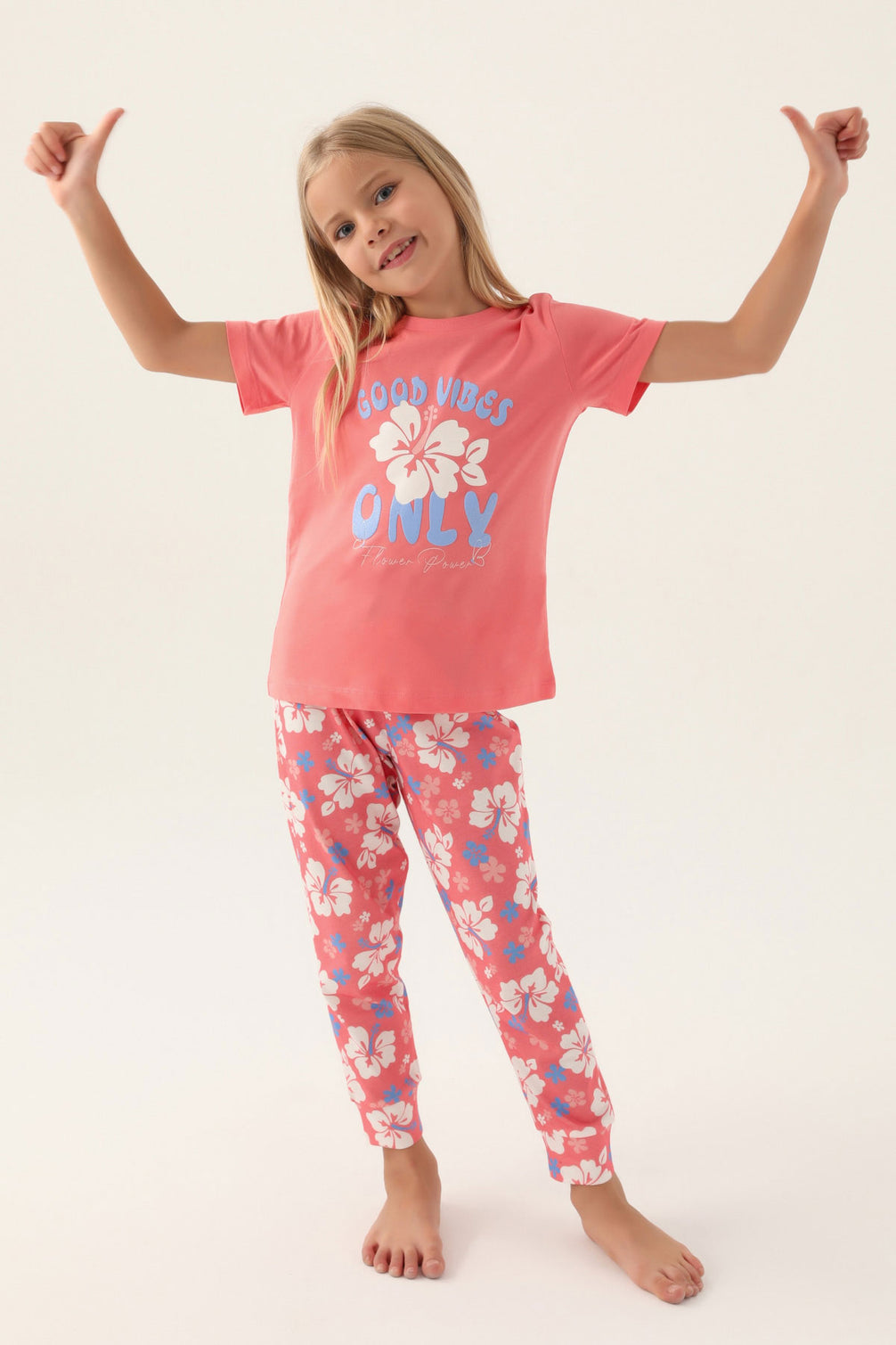 Roly Poly Kız Çocuk Pijama Takımı Kısa Kollu Bisiklet Yaka Süprem