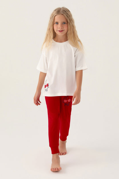 Roly Poly Kız Garson Pijama Takımı Kısa Kollu Bisiklet Yaka Süprem