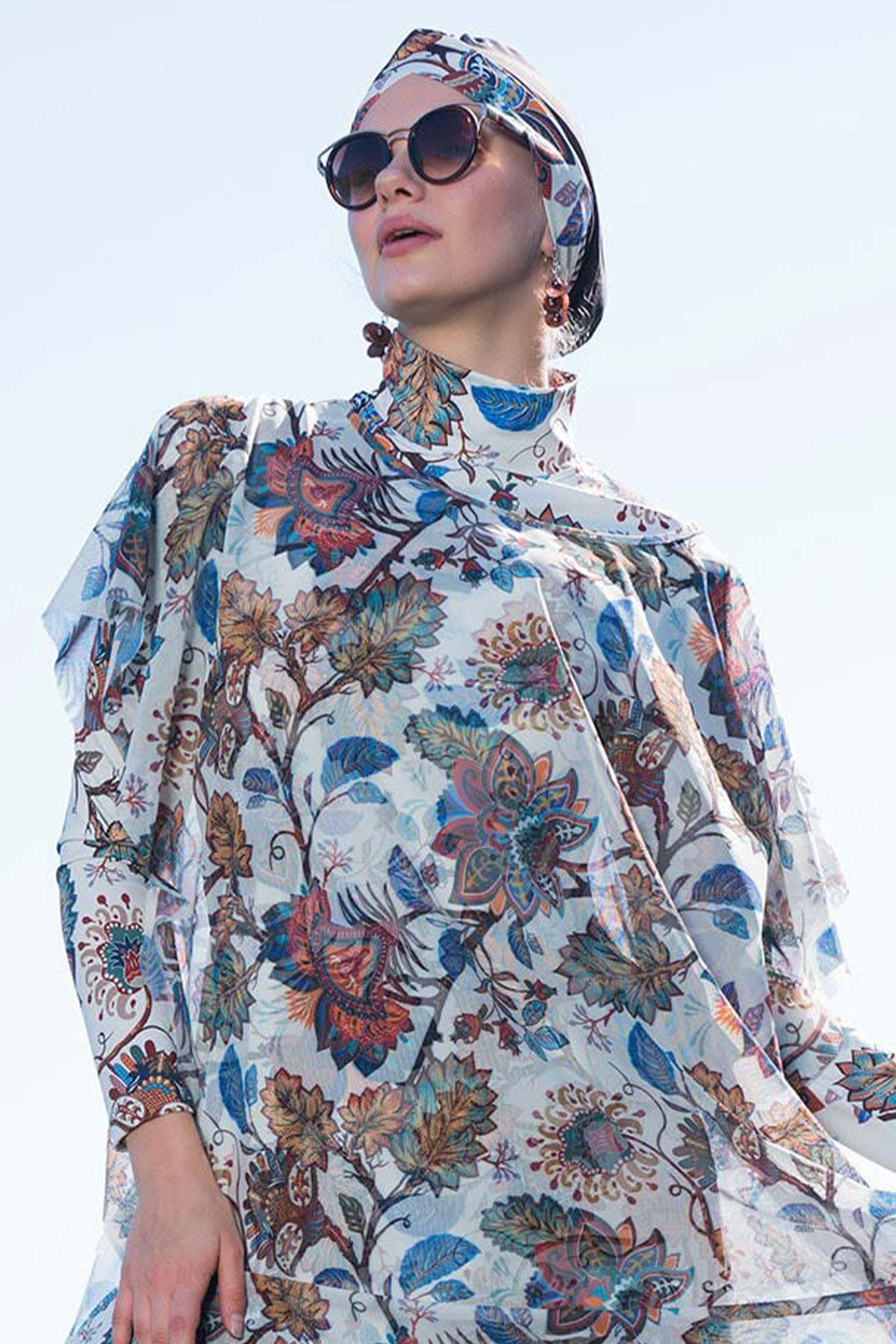 Ruko Kadın Pareo Tesettür Plaj Elbisesi Desenli