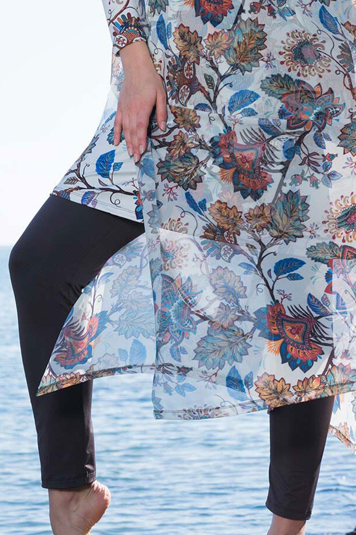 Ruko Kadın Pareo Tesettür Plaj Elbisesi Desenli