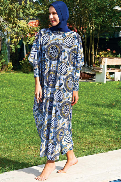 Ruko Kadın Pareo Tesettür Plaj Elbisesi Desenli