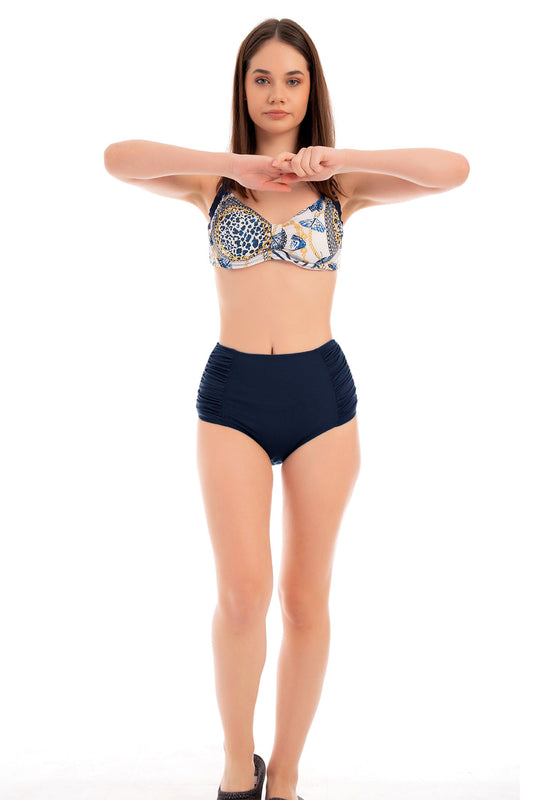 Ruko Kadın Tek Alt Bikini Büzgülü Yüksek Bel