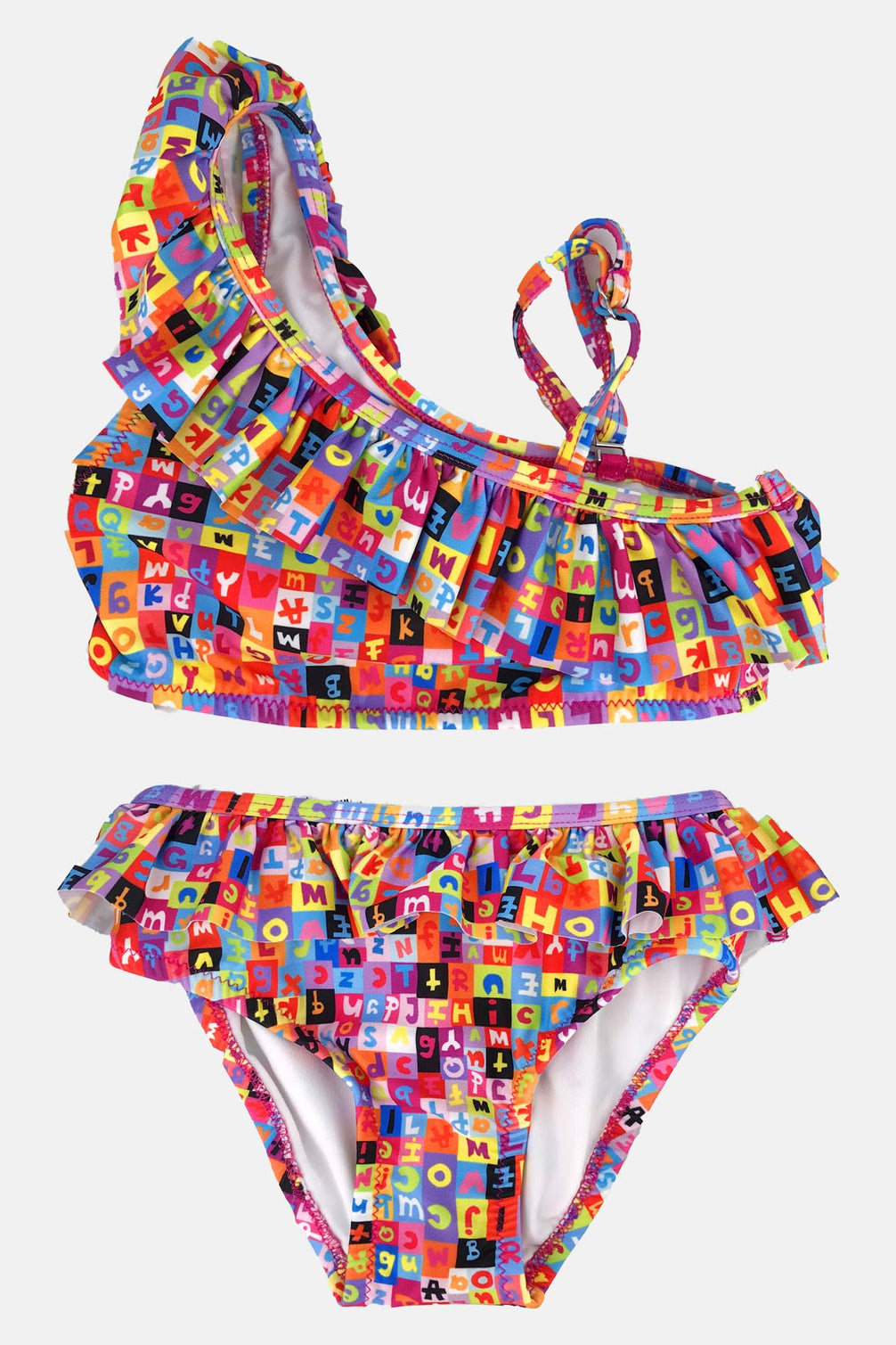 Sailor Kız Çocuk Bikini Takımı Tek Omuz Alfabe Desenli