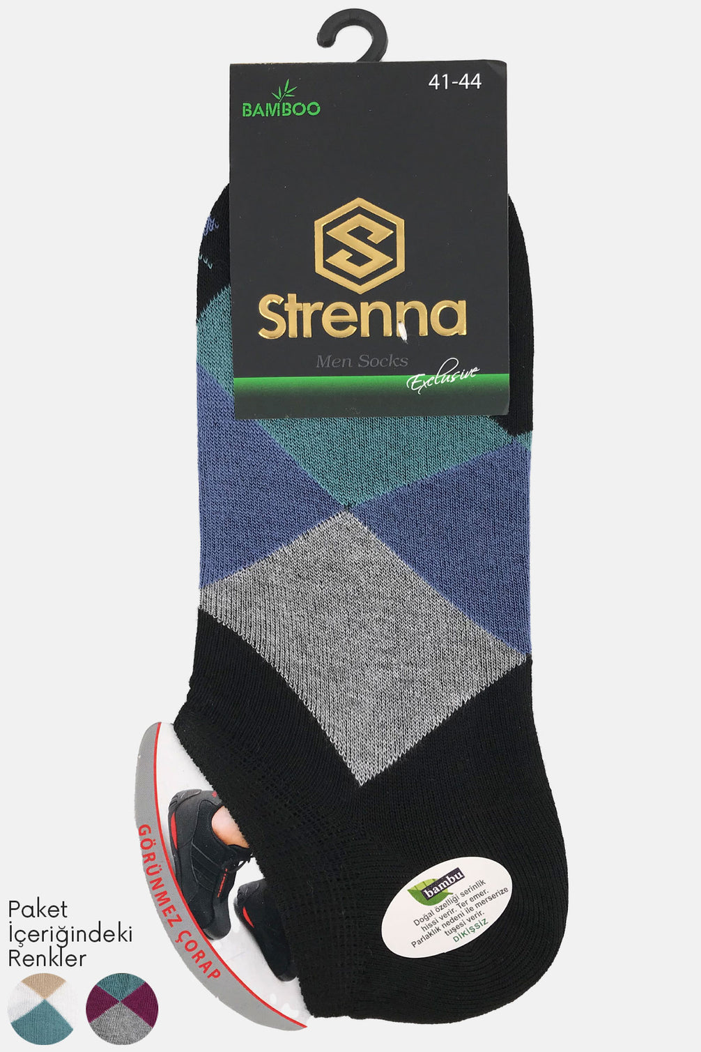 Strenna Erkek Bambu Sneaker Çorap Ekose Desen