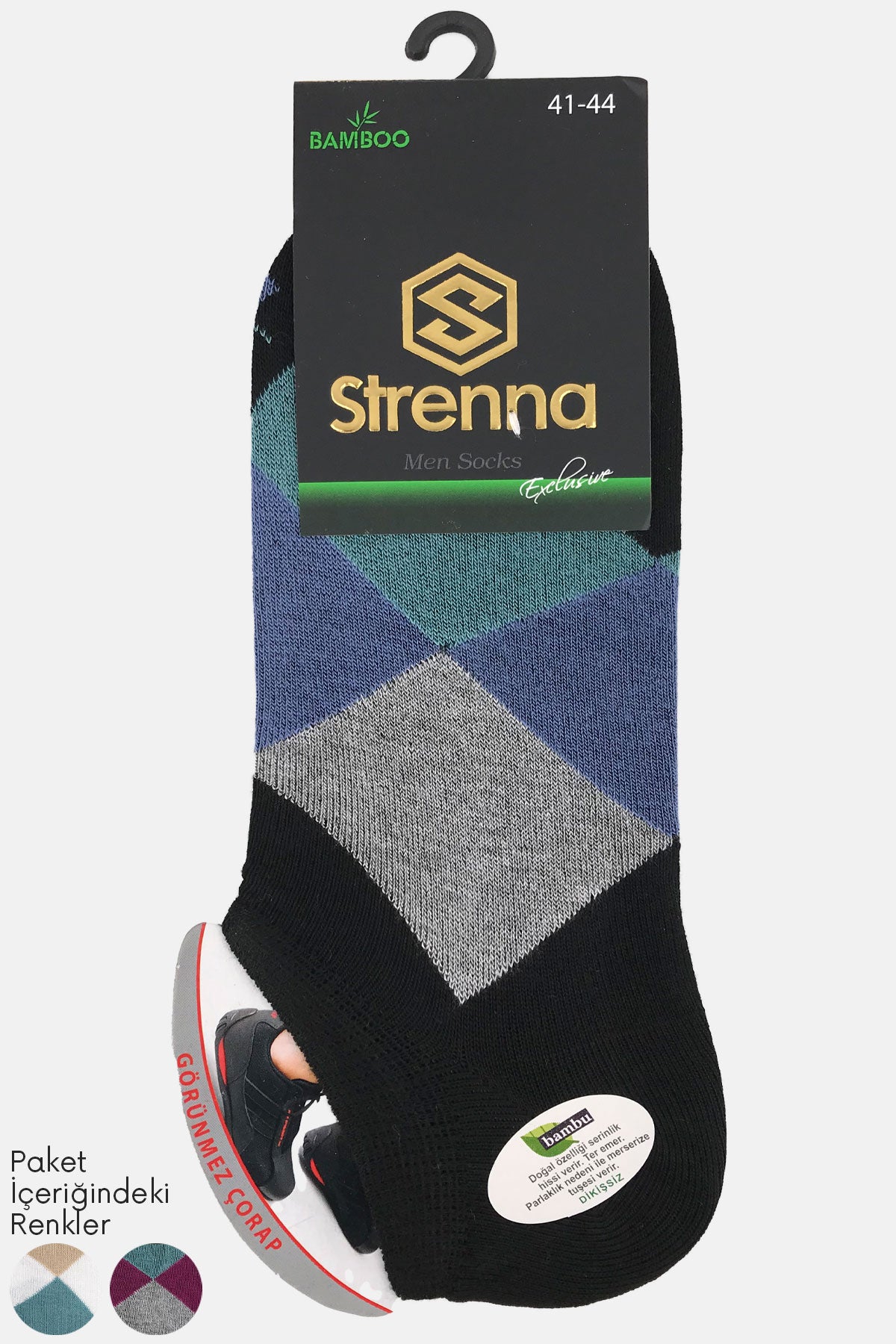 Strenna Erkek Bambu Sneaker Çorap Ekose Desen