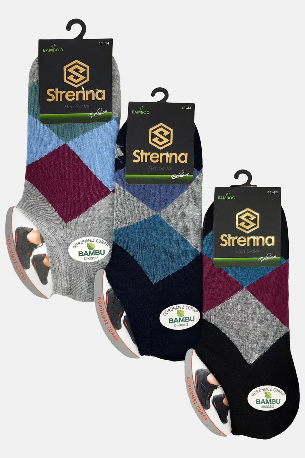 Strenna Erkek Bambu Sneaker Çorap Ekose Desen