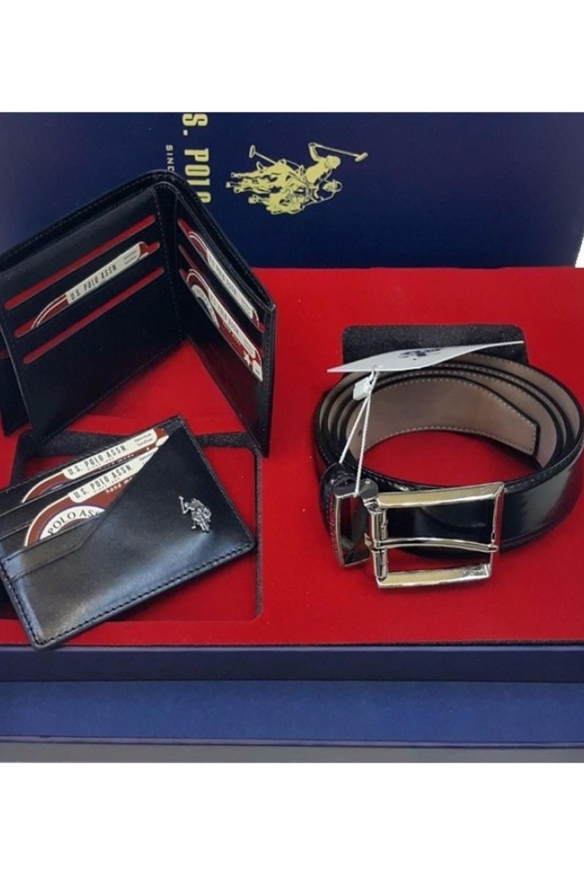 U.S. Polo Erkek Cüzdan-Kemer Takım Kartlıklı 3 Parça