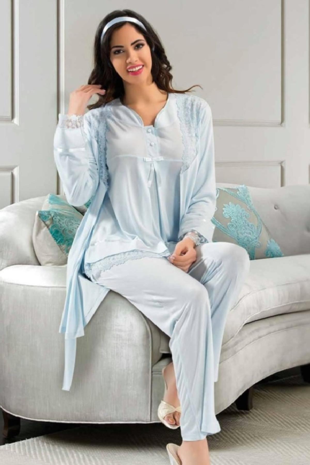 X-Ses Kadın Lohusa 3'lü Pijama Takımı Penye