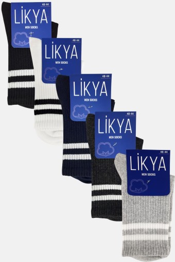 LİKYA ÇORAP - Likya Erkek Pamuklu Soket Tenis Çorabı - Çizgili (12 adet)