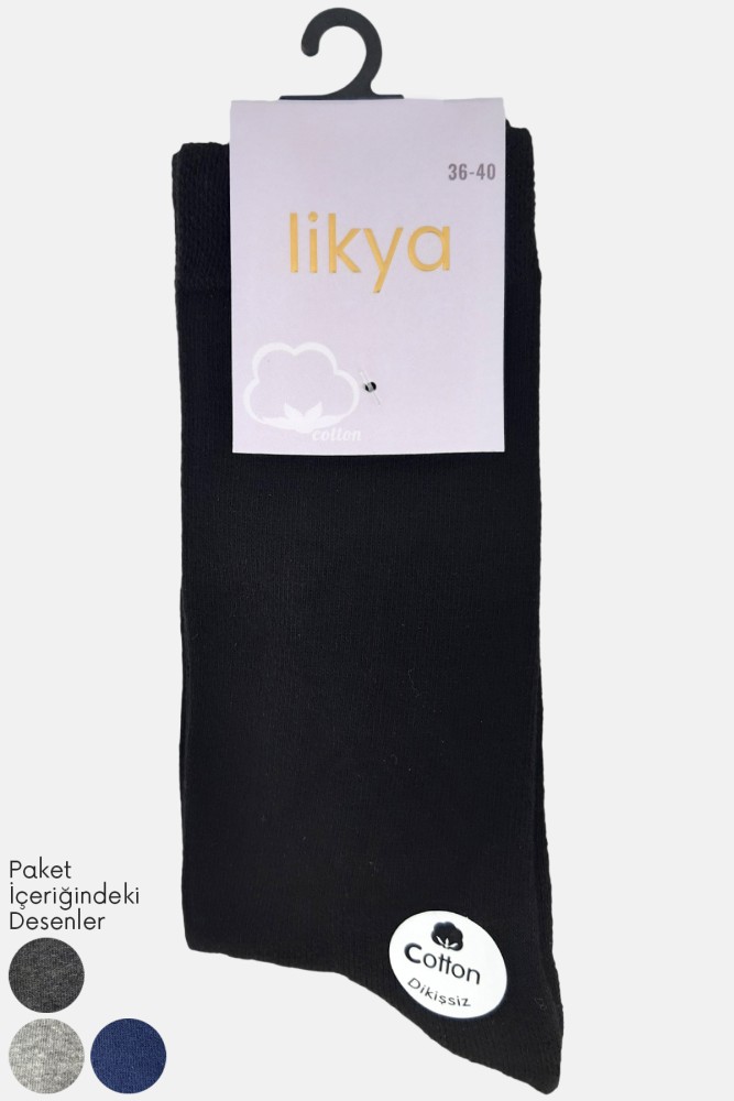 LİKYA ÇORAP - Likya Kadın Pamuklu Soket Çorap - Düz (12 adet)