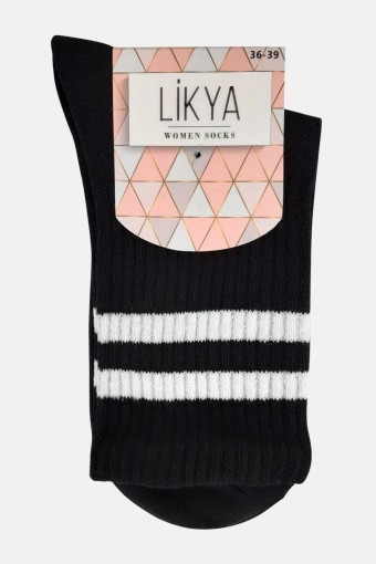 LİKYA ÇORAP - Likya Kadın Pamuklu Soket Tenis Çorabı - Çizgili (12 adet)