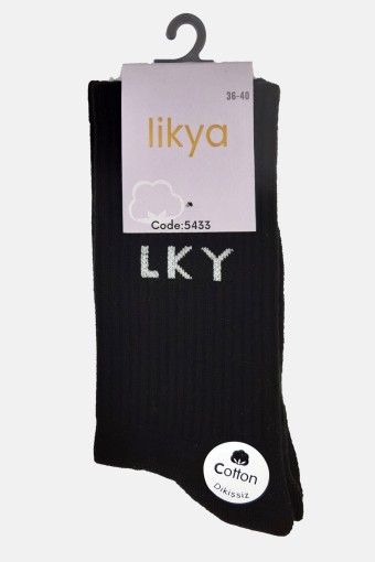 LİKYA ÇORAP - Likya Kadın Soket Tenis Çorabı Tabanaltı Havlu Pamuk Yazılı