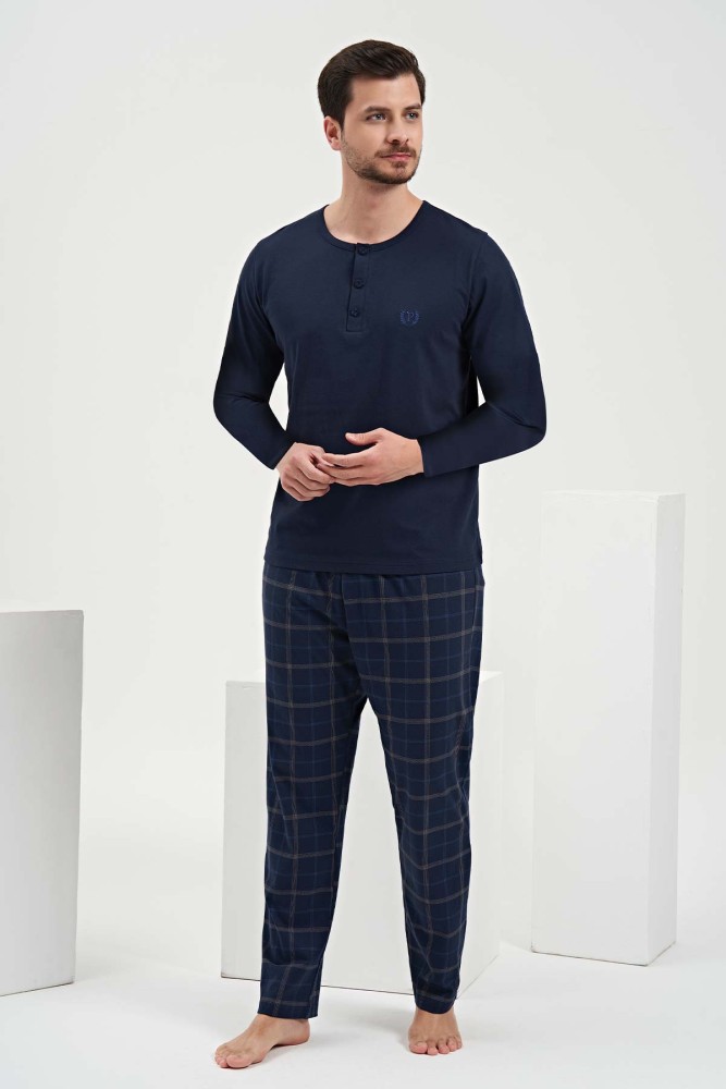 PINARCA EV GİYİM - Pınarca Erkek Pijama Takımı Uzun Kollu Düğmeli Kareli Büyük Beden PINARCA EV GİYİM - Pınarca Erkek Pijama Takımı Uzun Kollu Düğmeli Kareli Büyük Beden
